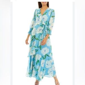Taylor size 8 Blue Floral Midi Dress